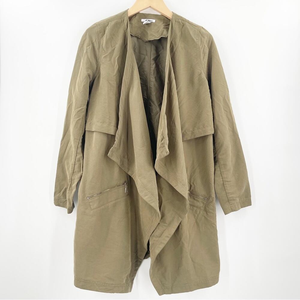 BAR III Jacket Medium Lightweight Army Green Open Zipper Pockets Spring Office